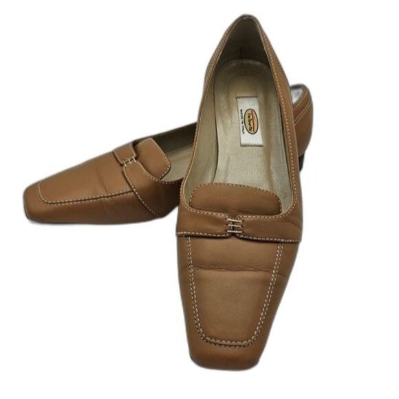 TALBOTS Academia witchcore witchy stitch detail loafers Camel tan leather soft - Picture 1 of 9
